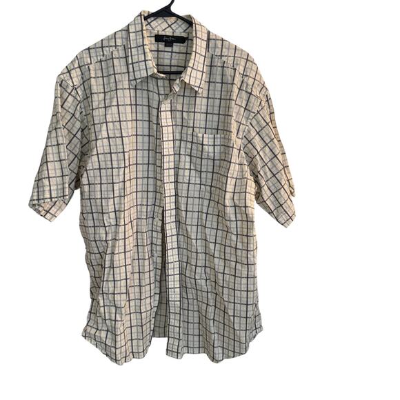 Sean John Shirt Men's XXL Beige/Black Plaid Short Sleeve Button Down Collared - Picture 2 of 9